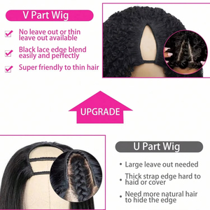 Peluca rizada en V de cabello humano, mejora de la peluca en U con cordón, 250% de densidad, sin pegamento, forma de V, peluca completa con clip para la mitad de la cabeza - Product Image 5