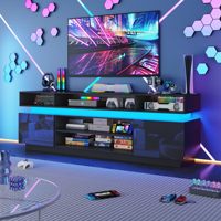 LED TV 스탠드 모던 높이형 엔터테인먼트 센터 전원 콘센트 고광택 거실 현대식 미디어 콘솔 나무 선반