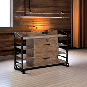 SENYU Industrial <b>Wooden</b> <b>Filing</b> <b>Cabinet</b> with 2 Lockable Drawers and Open Shelves for Home Office Storage - Product Image 5