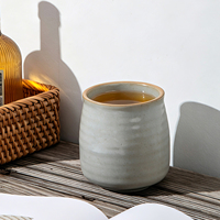 Tasse à thé nordique sans anse, en terre cuite rustique, rétro, pour latte ou café, tasse en céramique texturée et rainurée, unique et artisanale
