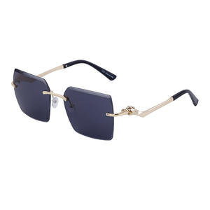 Gafas de sol con estampado de leopardo para hombre, montura metálica sin marco, UV400, antideslumbrantes, para conducir, gafas de protección solar a la moda, Color dorado - Product Image 5