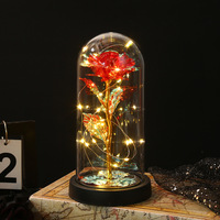 Vente en gros Veilleuse dôme en verre fleur colorée Décoration de bureau romantique pour la Saint-Valentin Ornement floral éternel lumineux