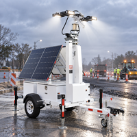 Tour d'éclairage solaire LED 980W sur remorque avec 2 panneaux solaires, mât de 7m et charge MPPT pour les opérations en carrière