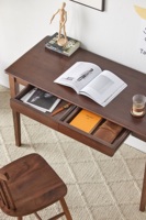 Escritorio Pequeño Moderno para Estudiantes B5163 Gorange de Madera de Nogal Negro, Escritorio de Madera Maciza para Computadora para Dormitorio, Estudio u Oficina