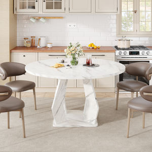 Mesa de comedor circular de madera de mármol blanco moderna de lujo personalizada mesa de comedor redonda grande para cocina 4-6 plazas - Product Image 3