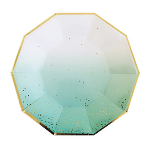 Assiettes en papier à 10 faces dégradées avec feuilles et bordure dorées, <span class=keywords><strong>vaisselle</strong></span> <span class=keywords><strong>jetable</strong></span> pour <span class=keywords><strong>anniversaire</strong></span> et Noël - Prix de gros - Product Image 6