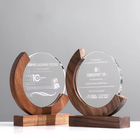 Trophée en cristal K9 avec base en bois ronde personnalisée, base en bois vierge, trophées en verre de cristal