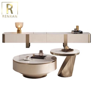 Modern Design Luxury Fancy Living Room Furniture Gold Metal Wood Sintered Stone Top Tv Stand and <strong>Coffee</strong> <strong>Table</strong> Sets - Product Image 6