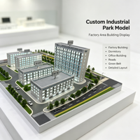 Maquette de parc industriel avec bâtiments d'usine, dortoirs, immeubles de bureaux, routes et ceinture verte
