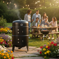 Barbecue portable 3-en-1 de jardin extérieur au charbon de bois avec fumoir et grill