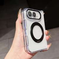 Casing Anti Benturan Transparan untuk iPhone Duo dengan Cincin Logam Putar dan Magnet, Bahan TPU PC untuk iPhone Duo