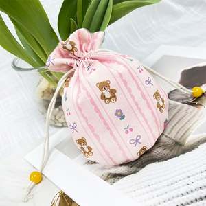 Small Size Colourful Cotton Canvas Drawstring <b>Bag</b> Recyclable Plaid Logo for Craft Dust Storage <b>Gift</b> Purpose GOTS Certified - Product Image 2