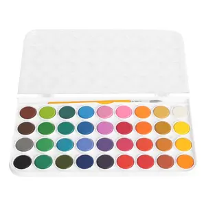 Set lukisan cat air 36 warna dengan wadah tutup palet plastik dan kuas cat air-kue yang dapat larut