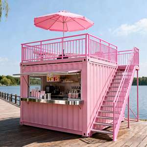 Café Moderne en Conteneur à Double Étage avec <span class=keywords><strong>Terrasse</strong></span> sur le Toit, Bar Extérieur Rose Pop-up 10ft 20ft pour Hôtel - Product Image 1
