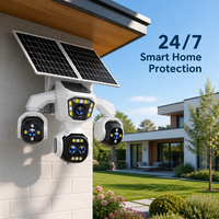 Caméra de sécurité solaire 4G LTE 20MP à quatre objectifs, quatre écrans, carte SIM cellulaire, surveillance extérieure PTZ, suivi humain IA, étanche IP66