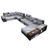 Sofá Cama Seccional Reclinable de Tela de Estilo Moderno, Ajustable, Relleno de Esponja, para Sala de Estar de Villa, Sofá Esquinero en Forma de U, 7 Plazas