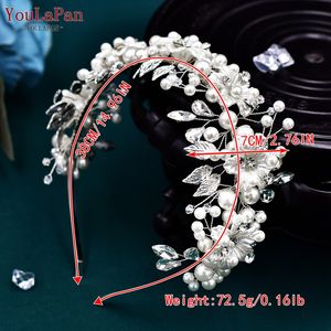 Corona de Perlas YouLaPan para <span class=keywords><strong>Mujer</strong></span>, Accesorios para el Cabello de Novia, Diadema Ancha de Lujo para Boda, Joyería para el Cabello con Hojas de Aleación - Product Image 6