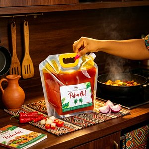Pochette souple à bec verseur de grande capacité de qualité alimentaire avec poignée, anti-fuite, imprimée sur mesure pour l'emballage d'huile de palme, d'huile de cuisson et d'huile comestible - Product Image 1