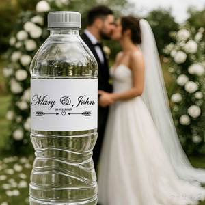 Etiquetas de Agua para Boda, Pegatinas Impermeables Personalizadas para Recuerdos de Recepción, Envoltorios Modernos para Botellas con Monograma - Product Image 3