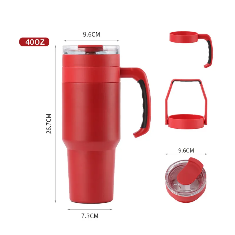Di alta qualità di grande capacità in acciaio inox rosso tazza da viaggio tazza da caffè 40oz Tumbler con manico