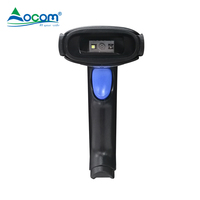 Escáner de código QR inalámbrico 2D portátil y escáner de código de barras de largo alcance 2,4G Interfaz USB negra Función de luz Gestión de inventario de Android