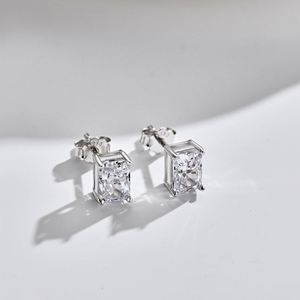 Dylam 925 Sterling <b>Silver</b> Rhodium Plated Solitaire Radiant Cut 8A Cubic Zirconia CZ Anniversary <b>Stud</b> <b>Earrings</b> for Women - Product Image 5
