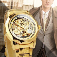 WINNER Royal transparente esqueleto reloj para hombre automático Mecánico Oro relojes grabado movimiento correa de acero inoxidable regalo