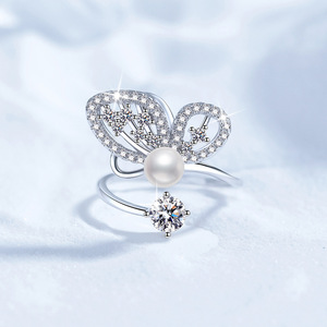 Bague réglable en argent S925 avec papillon, non ternissable, <span class=keywords><strong>calendrier</strong></span> <span class=keywords><strong>de</strong></span> <span class=keywords><strong>l</strong></span>'<span class=keywords><strong>Avent</strong></span>, bijoux en moissanite haut <span class=keywords><strong>de</strong></span> gamme 5A et perle d'eau douce pour <span class=keywords><strong>femme</strong></span> - Product Image 4