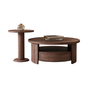 Lineage Modern Farmhouse Table basse ronde Ensemble de 2 tables gigognes en bois massif avec rangement caché Décor de salon extensible - Product Image 3