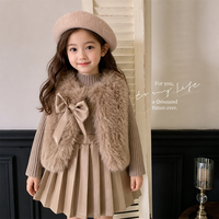 Ensemble de vêtements d'hiver pour filles, 3 pièces, veste en fourrure pour enfants, pull en tricot, jupe plissée, tenue, vente en gros, sur mesure