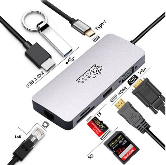 USB C HUB To USB3.0 HDMI VGA RJ45 Gigabit Ethernet SD/TF PD charge Adapter USB C docking station type c hub converter