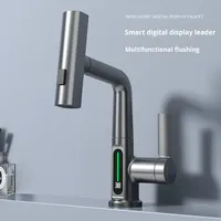 Robinet de lavabo cascade intelligent thermostatique chaud/froid à levage, monocommande, monotrou, noir, avec affichage numérique, de haute qualité et au design moderne