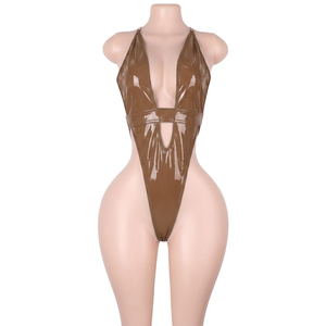 Ropa de Baile Exótica, Bodysuits de Cuero Sintético, Lencería Sexy con Tanga, Ropa de <span class=keywords><strong>Club</strong></span>, Trajes de Actuación, Mono Brillante para <span class=keywords><strong>Striptease</strong></span> - Product Image 6
