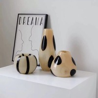 Vas Kaca Polkadot Hitam Beige Krem Abstrak Bergaris untuk Bunga Segar Dekorasi Meja Rumah