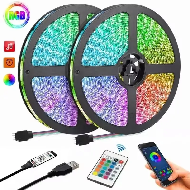 Lampu Belakang TV 16,4 kaki, pencahayaan LED Strip TV untuk dekorasi TV, 16,4 kaki meter 5V USB RGB dengan 24 tombol Remote Control App Control SMD 5050