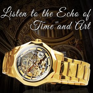 WINNER Royal Montre squelette transparente pour hommes Montres automatiques mécaniques en or Mouvement de gravure Bracelet en acier inoxydable Cadeau - Product Image 2