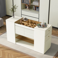 Commode îlot multifonctionnelle de luxe moderne en bois massif avec plateau en verre éclairé et 6 tiroirs de rangement pour chambre à coucher