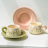 Tasse et assiette en céramique de Style campagnard ensemble peinture à l'huile Vintage vert cloche orchidée tasse à café pour cadeaux d'affaires