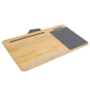 Suporte portátil de madeira para laptop, na mesa desktop do joelho do laptop bambu, com almofada para telefone bandeja