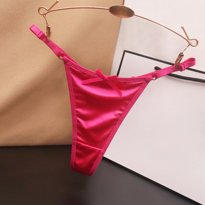 Culottes string en satin pour femme, à fines bretelles réglables, taille basse, lingerie élégante en soie glacée unie avec nœud OEM ODM - Product Image 4