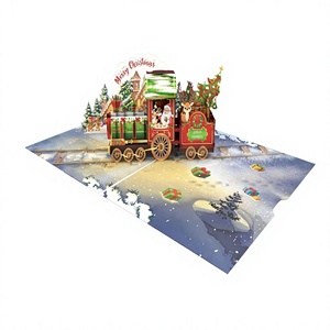 Christmas Birthday Graduation 3D Pop-Up Customized Greeting Card Santa Train Gingerbread House Scene <b>Paper</b> Die Cut <b>Gloss</b> - Product Image 1