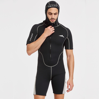 Traje de Neopreno Impermeable y Cortavientos con Cierre en el Pecho, Traje de Buceo con Capucha y Manga Corta para Surf, Snorkel, Pesca Submarina y Deportes Acuáticos