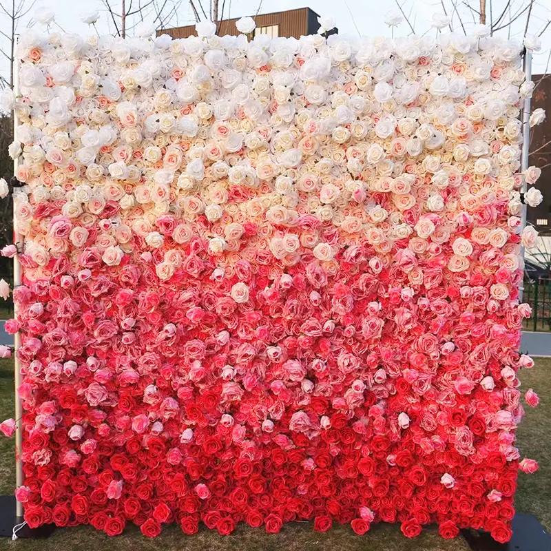 결혼식 훈장을위한 사용자 정의 5D 인공 빨간 백색 핑크 꽃 벽 꽃 배경