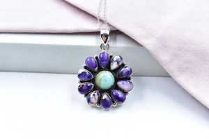 จี้เงินแท้สีม่วงดอกรักเร่เทอร์ควอยซ์พร้อมสายโซ่โรเดียมปรับได้และชุบทองเงินสเตอริ่ง - Product Image 4