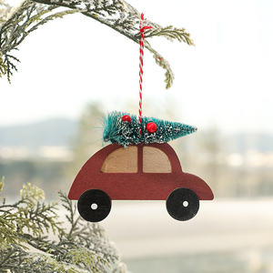 Forma de árbol y coche rojo de madera, adornos de decoración de fiesta de Navidad, decoración de Navidad, colgante decorativo de madera, colgante de árbol de Navidad - Product Image 5