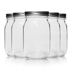 Bocaux en verre Mason pour la conservation des aliments, à large ouverture, 32 oz, 1000 ml, avec couvercles en métal - Product Image 3