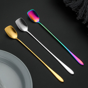 ช้อนสแตนเลส 304 ด้ามยาว หัวเหลี่ยม สำหรับค็อกเทล บาร์ น้ำแข็ง ทนทาน ดีไซน์ทันสมัย สีพื้น ช้อนของขวัญ - Product Image 2