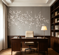 Murale murale chinoise en papier 3D personnalisée, motif arbre fleuri et oiseaux, imperméable, élégante, pour chambre à coucher, salles à manger, salon de thé, bureau