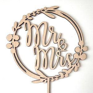 Herr & Frau Goldener Holz-Cake-Topper für Hochzeitstorten und Dessert-Torten - Product Image 3