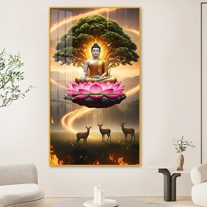 Buddha Galleggiante su Loto Sacro con <span class=keywords><strong>Cervo</strong></span> - Decorazione Murale Moderna in Porcellana Cristallina con Cornice in Alluminio Premium - Product Image 3